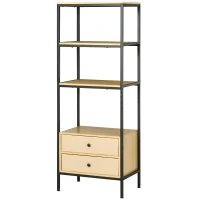 HOMCOM Estante de 4 Níveis com 2 Gavetas de Tecido não Tecido e Estrutura de Aço 60x40x163 cm Madeira e Preto(m-10)