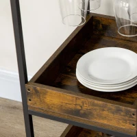 HOMCOM Carrinho de Cozinha com Rodas Suporte para 12 Garrafas Suporte para 6 Taças e 3 Prateleiras 86,5x40x91,5cm Marrom Rústico(m-7)
