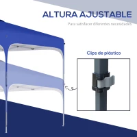 Outsunny Tenda Dobrável 2,5x2,5x2,68cm Tenda de Jardim com Proteção UV 50+ Altura Ajustável com 4 Bolsas de Areia e Bolsa de Transporte para Acampamento Festas Pátio Azul(m-6)
