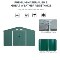 Outsunny Garden Shed Storage 12ft x 11ft Large Steel Metal Storage Shed Sliding doors Green(m-4)