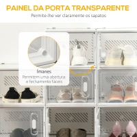 HOMCOM Armário Modular de Plástico Sapateira Modular com 18 Cubos Portas Magnéticas Organizador de Sapatos para Entrada Corredor Dormitório 28x36x21cm Transparente(m-6)