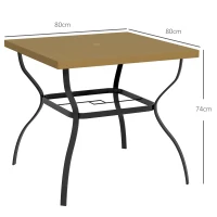 Outsunny Four-Seater Steel Garden Table, with Parasol Hole - Brown/Black(m-3)