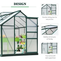 Outsunny Clear Polycarbonate Greenhouse Large Walk-In Green House Garden Plants Grow Galvanized Base Aluminium Frame w/ Slide Door (6 x 8ft)(m-5)