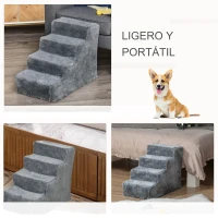 PawHut Escada para Animais de Estimação com 4 Degraus 2 em 1 com Capa Removível e Lavável Escada para Cães Gatos Carga 30kg 60x35x44cm Cinza(m-7)