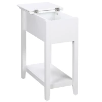HOMCOM Mesa de Apoio com Tampa Abatível Prateleira de Armazenamento e Orifício para Cabos Oculto 60,5x32,5x70cm Branco(m-11)