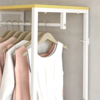 HOMCOM Suporte para Cabide com Barra Suspensa e 2 Estantes para 6 Pares de Sapatos para Entrada 60x40x167,5 cm Natural e Branco(m-8)