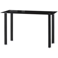 HOMCOM Mesa de Jantar Retangular Moderna com Bancada de Vidro Temperado e Pés de Aço 120x60x75cm Preto(m-11)