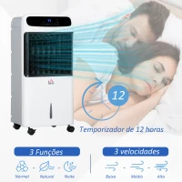 HOMCOM Climatizador Humidificador Refrigerador de Ar com Rodas Depósito de 12L Controlo Remoto 3 Modos de Velocidade Temporizador 12h e Ecrã LED Tátil 38x35x81cm Branco(m-5)