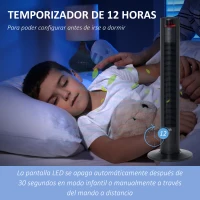 HOMCOM Ventoinha de Coluna Altura 96cm 45W com Controle Remoto 3 Velocidades 4 Modos de Funcionamento e Oscilação de 70° Tela LED Tátil Temporizador de 12H Silencioso e Alça de Transporte Preto(m-7)