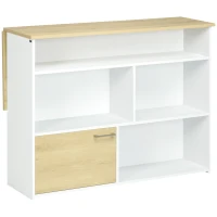 HOMCOM Mesa Alta Extensível com Lateral Dobrável Mesa de Bar com Compartimentos de Armazenamento e 1 Armário 116x79,5x91 cm Branco(m-11)