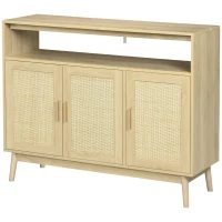 HOMCOM Aparador Sala de Estar de Estilo Cannage com 3 Portas de Vime Prateleiras Ajustáveis e Pés de Madeira 120x40x97 cm Madeira(m-10)