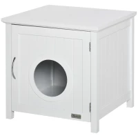 PawHut Casa para Gatos de Madeira Móvel para Caixa de Areia para Gatos 2 em 1 com Armário de Armazenamento Bancada Ampla Porta com Orifício de Entrada 51,5x48,2x51cm Branco(m-11)
