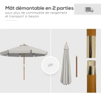 Outsunny Parasol droit rond grande taille de jardin Ø 3,25 x 2,5H m bois de bambou gris(m-4)