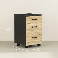 HOMCOM Bloco de Gavetas de Escritório Móvel de Arquivos com 4 Rodas 3 Gavetas para Tamanho A4 Carta 40x42x65 cm Carvalho e Preto(m-3)