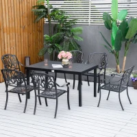 Outsunny Mesa de Jardim Retangular Mesa de Exterior para 6 Pessoas com Bancada de Ripas e Estrutura de Alumínio para Terraço Balcão 140x90x74cm Preto(m-7)