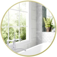 HOMCOM Espelho Casa de Banho Redondo Ø70 cm Espelho de Parede com Estrutura de Alumínio e Gancho para Sala Entrada Corredor Dourado(m-10)