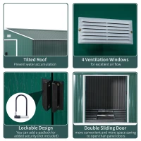 Outsunny Garden Shed Storage 12ft x 11ft Large Steel Metal Storage Shed Sliding doors Green(m-5)