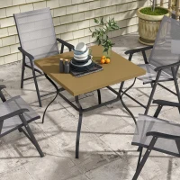 Outsunny Four-Seater Steel Garden Table, with Parasol Hole - Brown/Black(m-2)