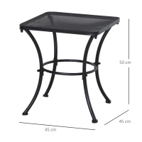 Outsunny Mesa de Jardim Quadrada Mesa Auxiliar Exterior com Estrutura de Metal para Pátio Terraço Varanda Carga 30kg 45x45x50cm Preto(m-3)