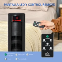 HOMCOM Ventoinha de Coluna Altura 96cm 45W com Controle Remoto 3 Velocidades 4 Modos de Funcionamento e Oscilação de 70° Tela LED Tátil Temporizador de 12H Silencioso e Alça de Transporte Preto(m-4)