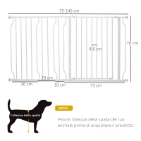 PawHut Cancelletto di Sicurezza per Cani in Acciaio e ABS, Estensibile 75-145cm per Scale e Porte, Bianco(m-3)