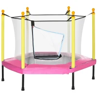 ZONEKIZ Trampolim para Crianças 95x85 cm com Rede de Segurança trampolim Infantil para Crianças de 3-6 Anos 122x122x97 cm Rosa(m-11)