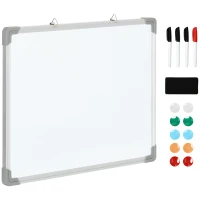 HOMCOM Quadro Magnético com Estrutura de Liga de Alumínio 60x45cm Quadro Magnético com Apagador 4 Marcadores e 10 Ímás Branco(m-10)