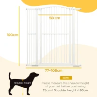 PawHut Barieră Reglabilă pentru Animale de Companie, Poartă de Siguranță cu sistem dublu de blocare, 77-105x120 cm, Alb(m-3)