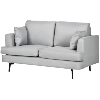 HOMCOM Sofá de 2 Lugares Moderno Estofado em Linho Sintético com 2 Almofadas e Pés de Aço 160x87x87cm Cinza Claro(m-10)