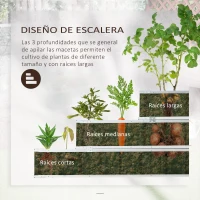Outsunny Caixa de Plantio de 3 Alturas para Jardim com Luvas Caixa de Plantio para Cultivos de Plantas Flores para Terraço Exterior 118x118x62cm Cinza(m-5)