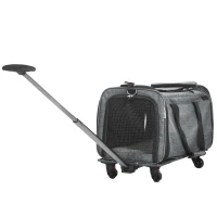 PawHut Transportadora para Animais de Estimação 4 em 1 com Rodas Bolsa de Transporte para Cães e Gatos 50x31x37 cm Cinza(m-11)