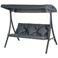 Outsunny Baloiço de Jardim de 3 Lugares com Toldo Ajustável 3 Almofadas e Estrutura de Aço 202x115x168 cm Cinza(m-11)