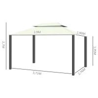 Outsunny Pérgola de Jardim 4x3m Pérgola de Alumínio com  Teto com Ventilação 4 Cortinas Laterais 4 Telas Mosquiteiras e 8 Orifícios de Drenagem para festas Eventos Exterior Creme(m-3)