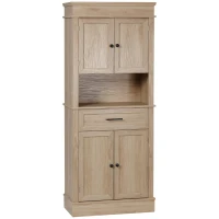 HOMCOM Armário de Cozinha com 4 Portas 1 Gaveta e Prateleira Aberta para Sala de Estar Sala de Jantar 74x39,5x183cm Carvalho(m-10)