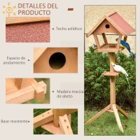 PawHut Casa para Pássaros de Pé de Madeira Maciça 49x45x139cm com Teto Asfáltico Alimentador de Aves Silvestres para Exterior Jardim Natural(m-6)