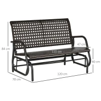 Outsunny Banco Baloiço de Vime de 2 Lugares Baloiço de Jardim com Balanço Ergonómico e Estrutura de Metal para Terraço Balcão Exterior Carga 220kg 70x120x84cm Marrom(m-3)