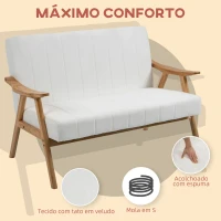 HOMCOM Sofá de 2 Lugares Moderno Estofado em Poliéster com Assento Acolchoado e Pés de Madeira 126x74x82 cm Creme(m-4)