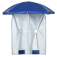 Outsunny Chapéu de Sol de Praia com Painel Lateral Manivela Manual Teto Inclinável 2 Bolsos e 2 Janelas Ø191x211 cm Azul(m-11)