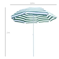 Outsunny Chapéu de Sol de Praia Ø180cm com Teto Inclinável e Mastro de Metal Proteção Solar para Jardim Terraço Exterior Listras Verdes e Branco(m-3)
