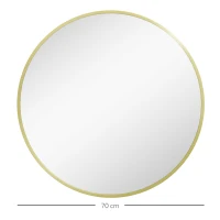 HOMCOM Espelho Casa de Banho Redondo Ø70 cm Espelho de Parede com Estrutura de Alumínio e Gancho para Sala Entrada Corredor Dourado(m-3)