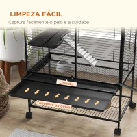 PawHut Gaiola para Animais Pequenos de 4 Níveis com Rodas Rampa Comedouro Bebedouro e Bandeja Removível 78x45,5x136 cm Preto(m-8)