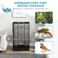 PawHut Gaiola para Pássaros 61x36,5x98 cm com Portas Poleiros Bandeja Removível e Alças para Canários Periquitos Preto(m-6)