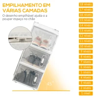 HOMCOM Armário Modular de Plástico Sapateira Modular com 18 Cubos Portas Magnéticas Organizador de Sapatos para Entrada Corredor Dormitório 28x36x21cm Transparente(m-4)