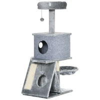 PawHut Árvore Arranhador para Gatos Altura com Cama Caverna Rede Bola Suspensa Postes e Rampa de Sisal 50x40x111cm Cinza(m-11)