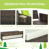 Outsunny Sofá de Vime de 2 Lugares com Mesas Laterais e Apoio para os Pés com Armazenamento Sofá de Jardim com Encosto Inclinável e Almofadas com Capas Removíveis 130x72x96cm Marrom e Bege(m-6)