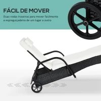 Outsunny Espreguiçadeira de Vime Jardim Espreguiçadeira com Encosto Ajustável em 5 Posições Almofadas Acolchoadas Apoio para a Cabeça e 2 Rodas 200x73x56-103cm Preto e Bege(m-7)