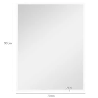 HOMCOM Espelho de Parede Decorativo 70x90 cm Espelho Retangular Espelho de Sala com 4 Ganchos Metálicos Estilo Moderno Branco(m-3)
