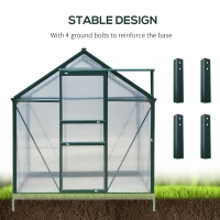 Outsunny Clear Polycarbonate Greenhouse Large Walk-In Green House Garden Plants Grow Galvanized Base Aluminium Frame w/ Slide Door (6 x 8ft)(m-6)