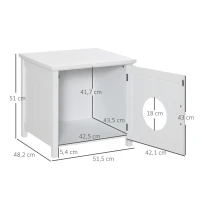 PawHut Casa para Gatos de Madeira Móvel para Caixa de Areia para Gatos 2 em 1 com Armário de Armazenamento Bancada Ampla Porta com Orifício de Entrada 51,5x48,2x51cm Branco(m-3)