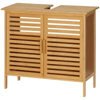 kleankin Móvel para Lavatório Pousar de Bambu com 2 Portas Armário Casa de Banho de Chão 66x29x61,5cm Madeira(m-11)